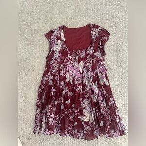 Free People Burgundy Floral Mini Dress